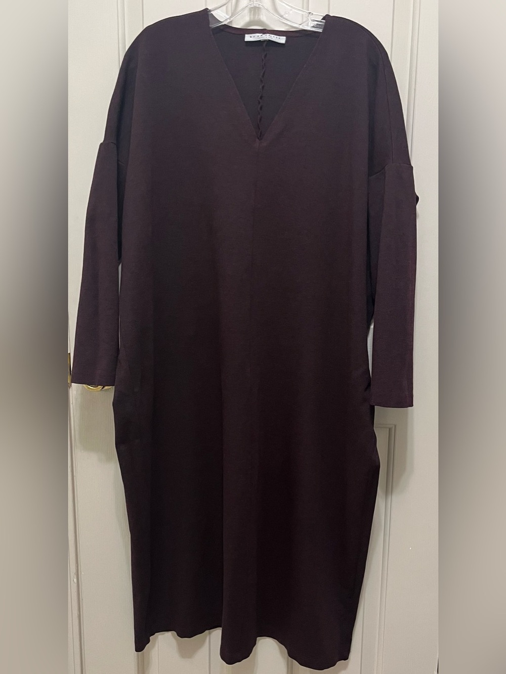 Bryn Walker Taylor Ponte Knit V Neck Long Sleeve Port Lagenlook Dress L